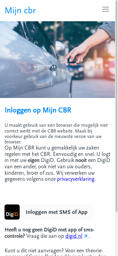 the mobile screenshot of www.cbr.nl