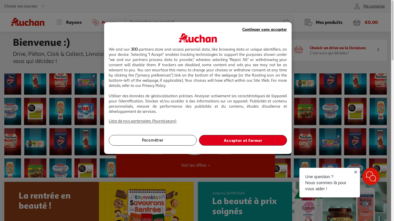 the desktop screenshot of www.auchan.fr