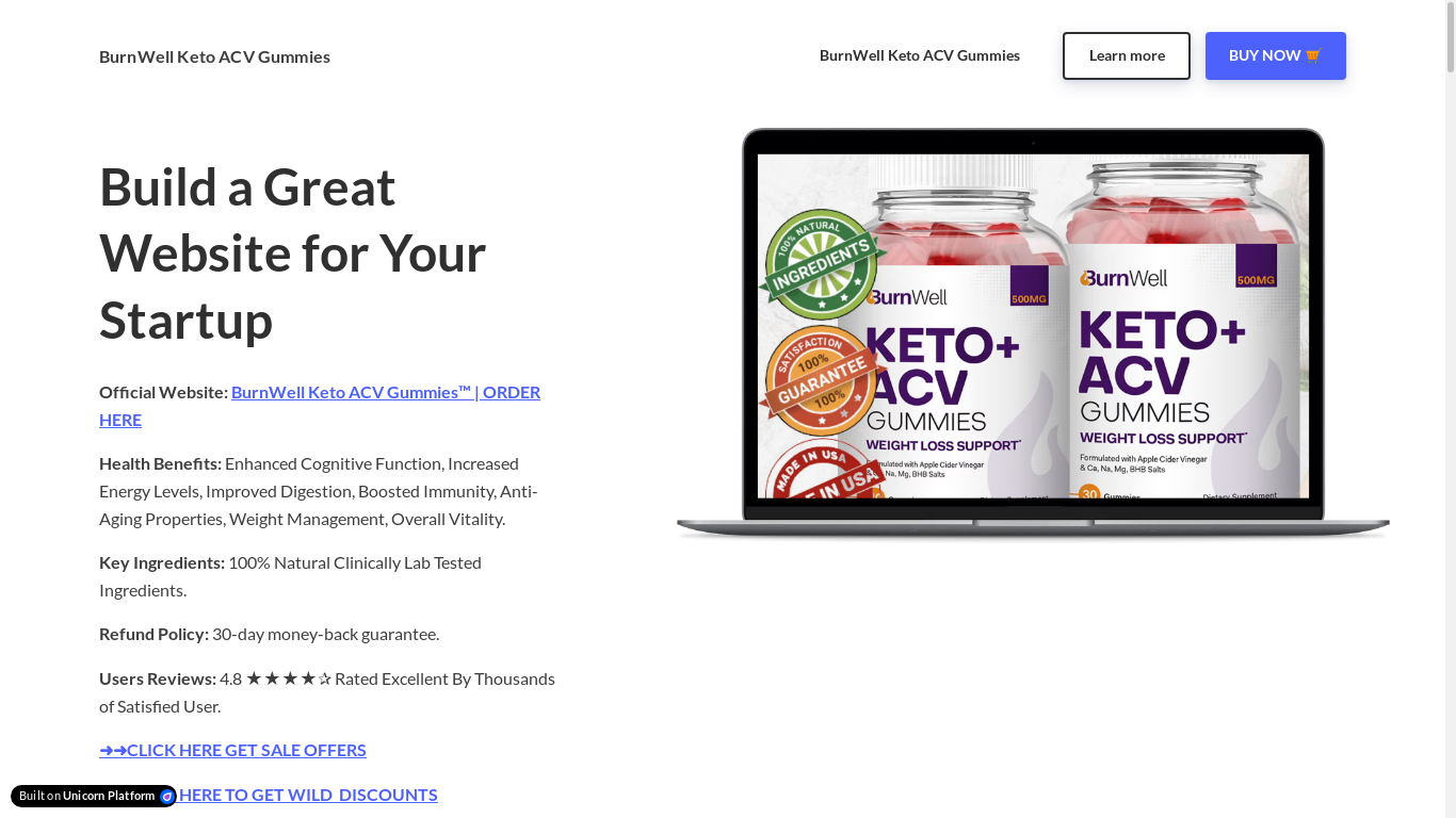 the desktop screenshot of burnwell-keto-acv-gummies.unicornplatform.page