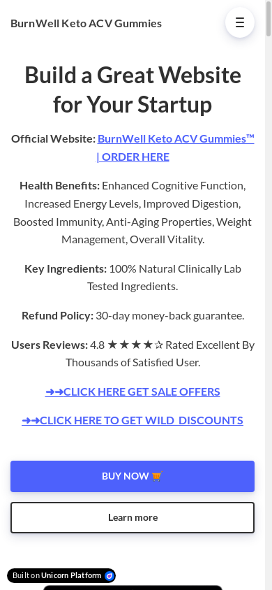 the mobile screenshot of burnwell-keto-acv-gummies.unicornplatform.page