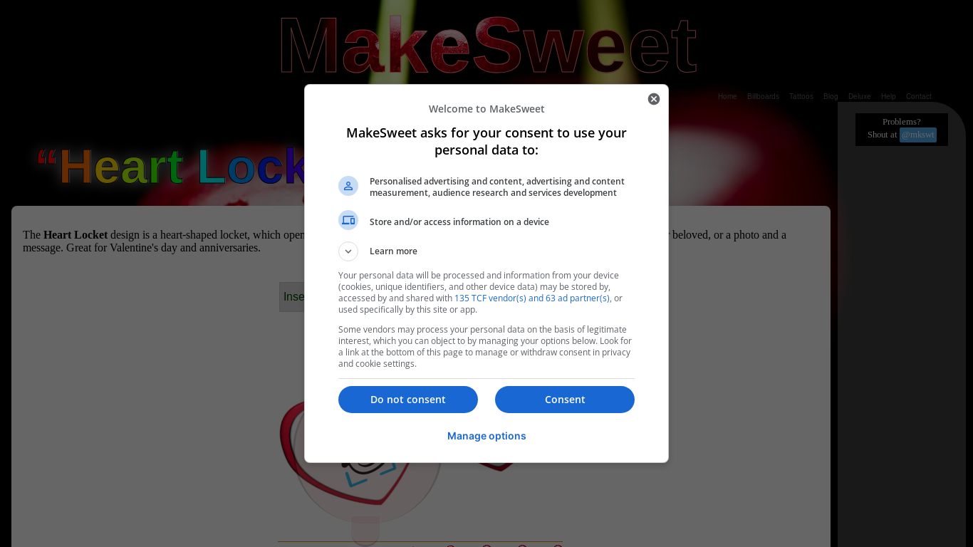 the desktop screenshot of makesweet.com