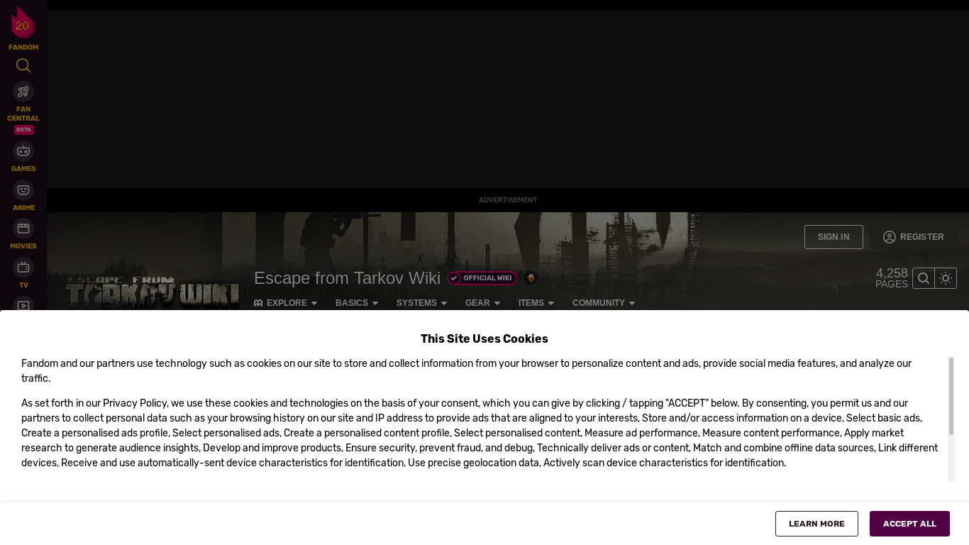 the desktop screenshot of escapefromtarkov.fandom.com