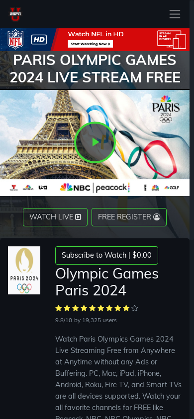 the mobile screenshot of espnuhd.com