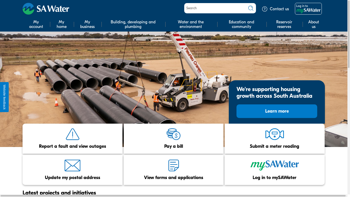 the desktop screenshot of www.sawater.com.au