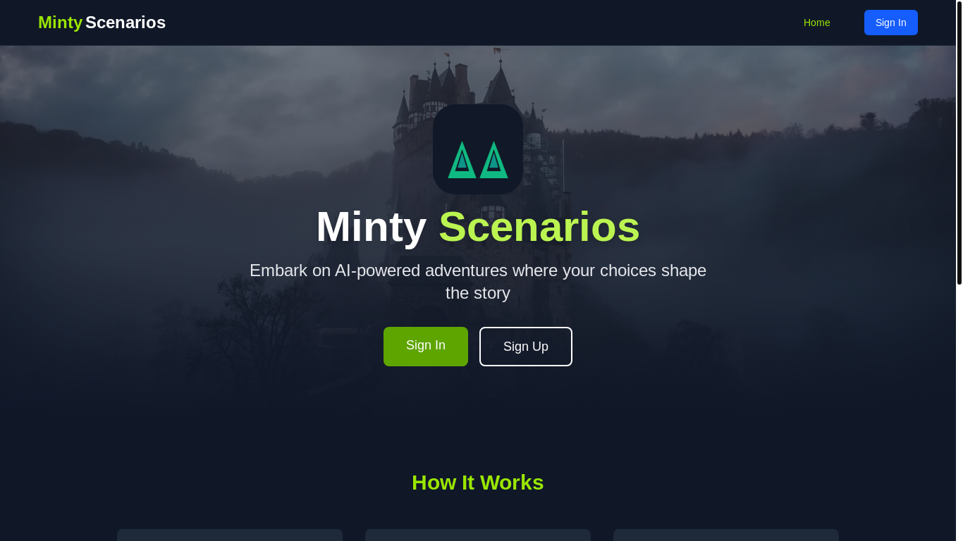 the desktop screenshot of minty-scenarios.com