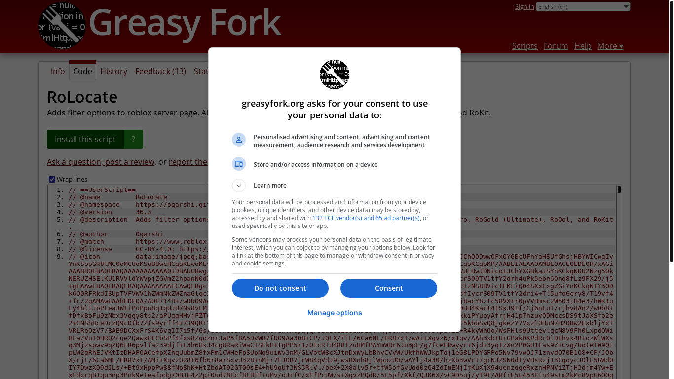 the desktop screenshot of greasyfork.org