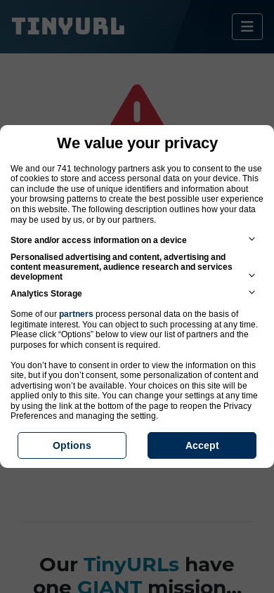 the mobile screenshot of tinyurl.com