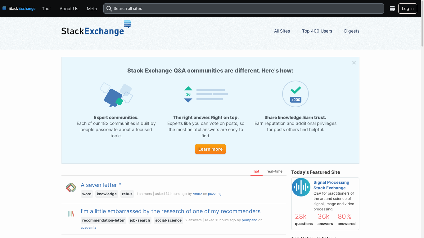 the desktop screenshot of stackexchange.com