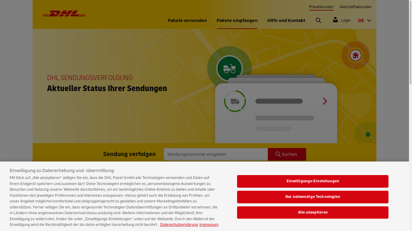 the desktop screenshot of www.dhl.de