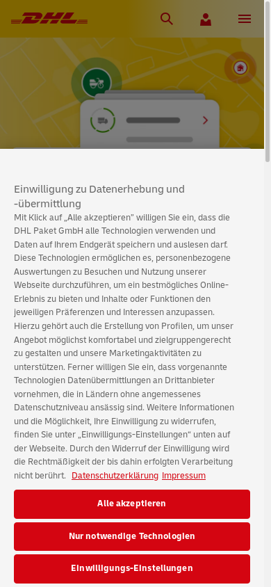 the mobile screenshot of www.dhl.de