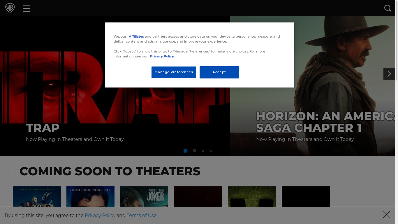 the desktop screenshot of www.warnerbros.com