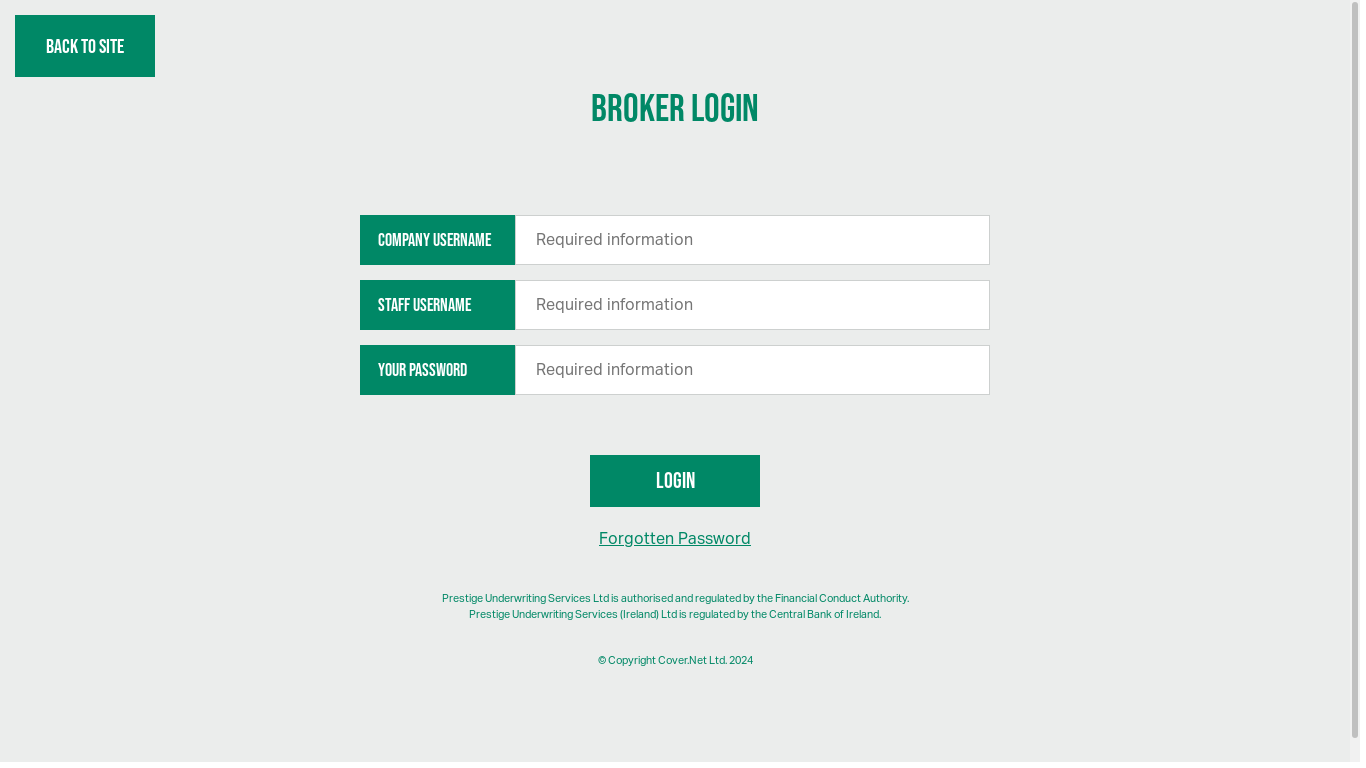 the desktop screenshot of www.prestigeunderwriting.com