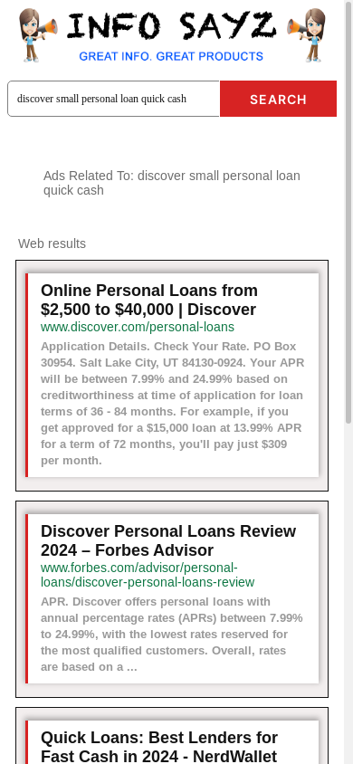 the mobile screenshot of search.infosayz.com