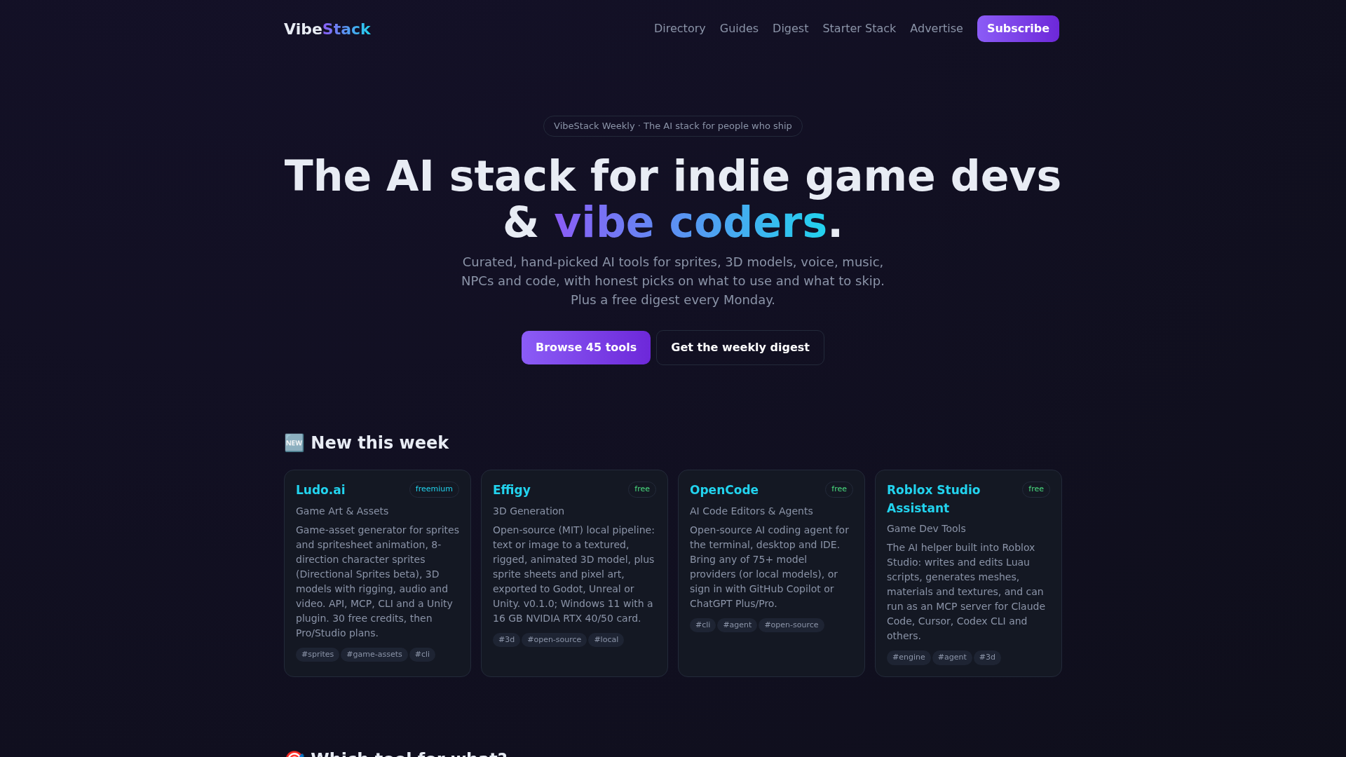 VibeStack Weekly: The AI Stack for Indie Game Devs - URL Scan Results ...