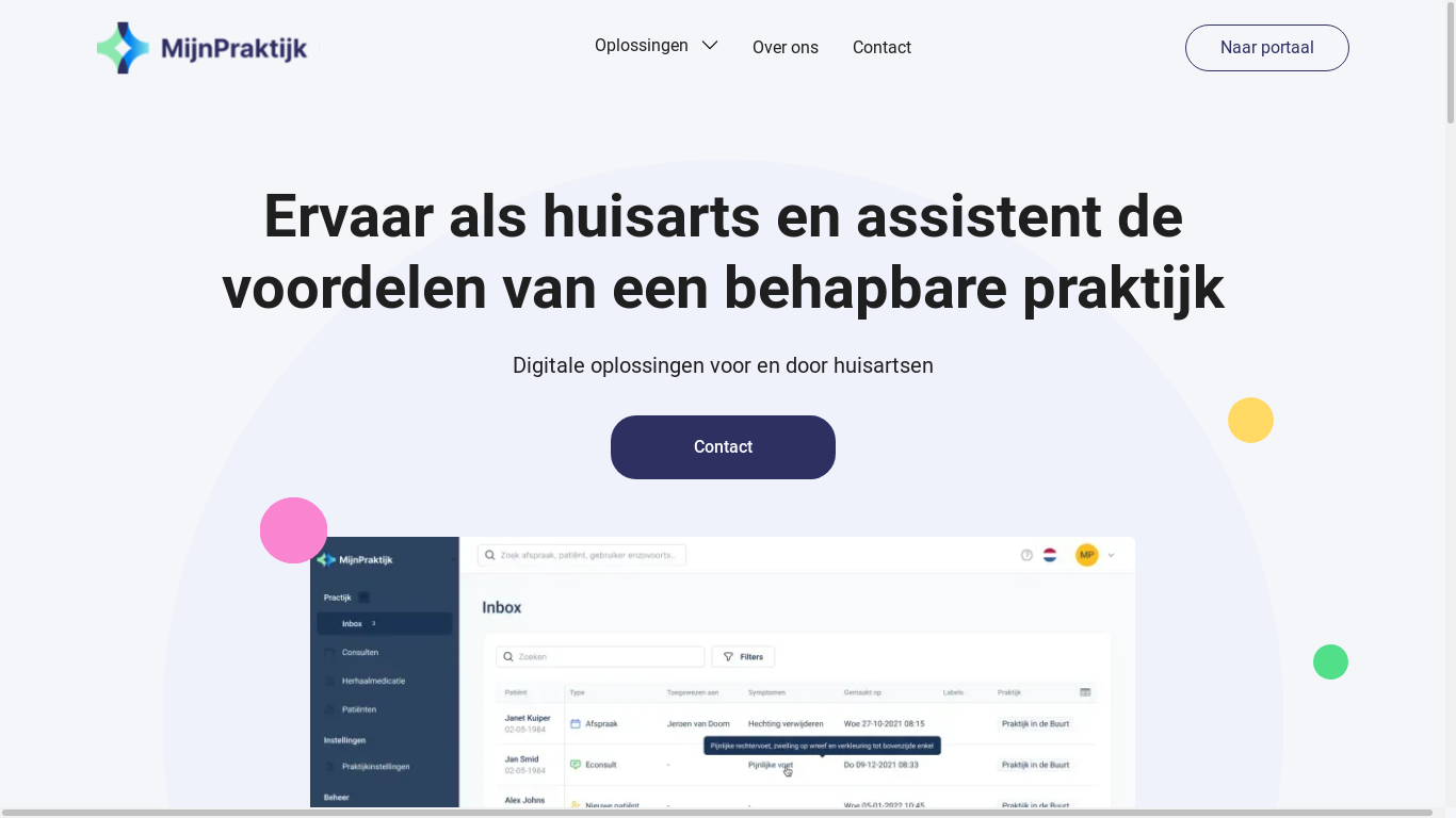 the desktop screenshot of www.mijnpraktijk.nl