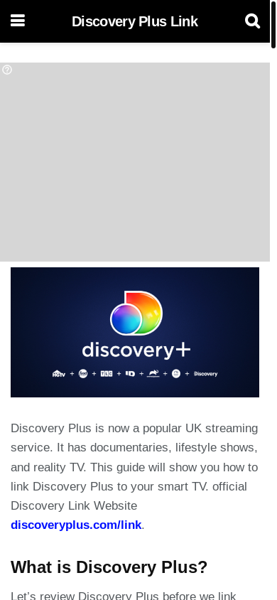 the mobile screenshot of www.discoverypluslink.com