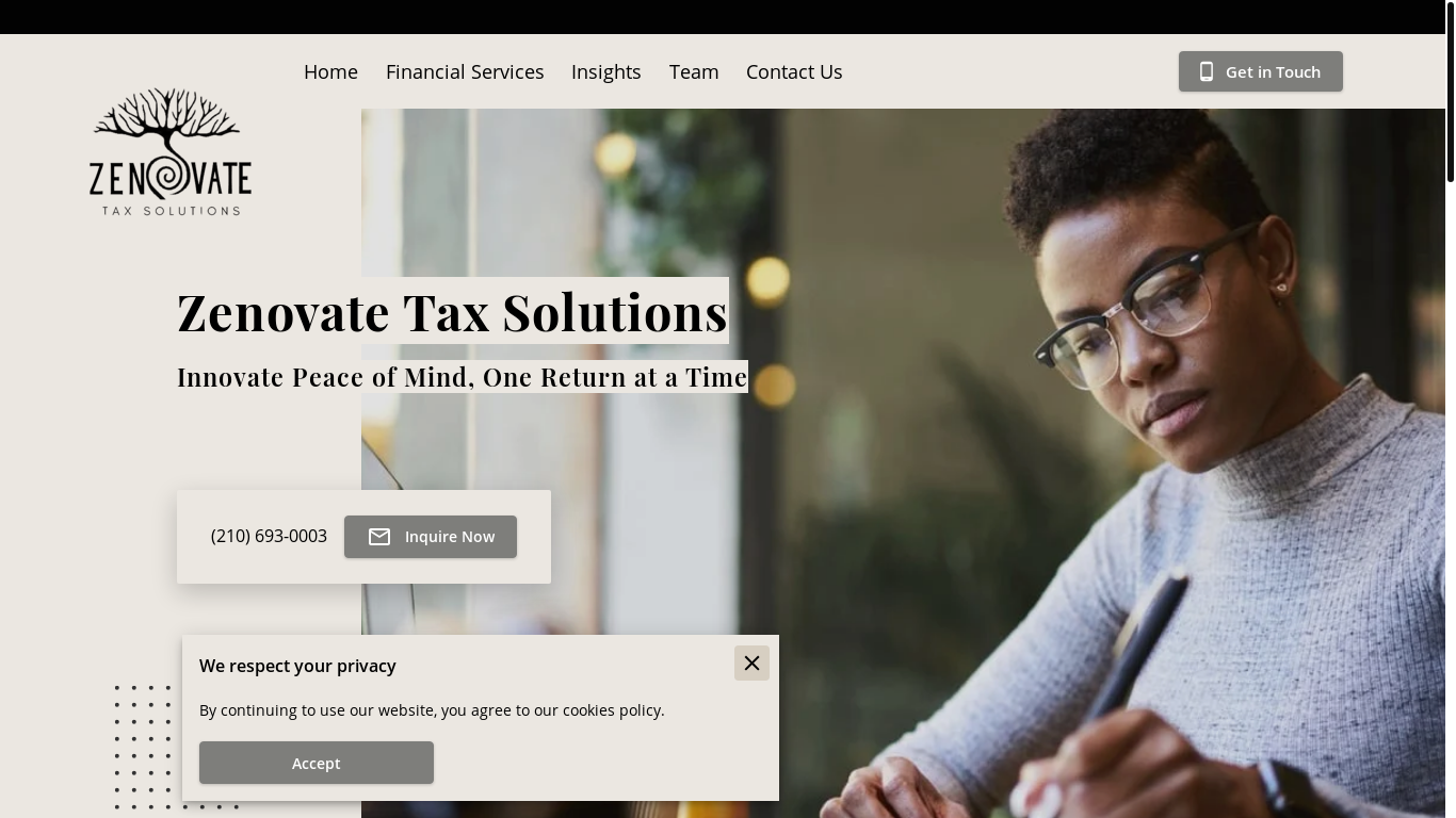 the desktop screenshot of zenovatetaxsolutions.com