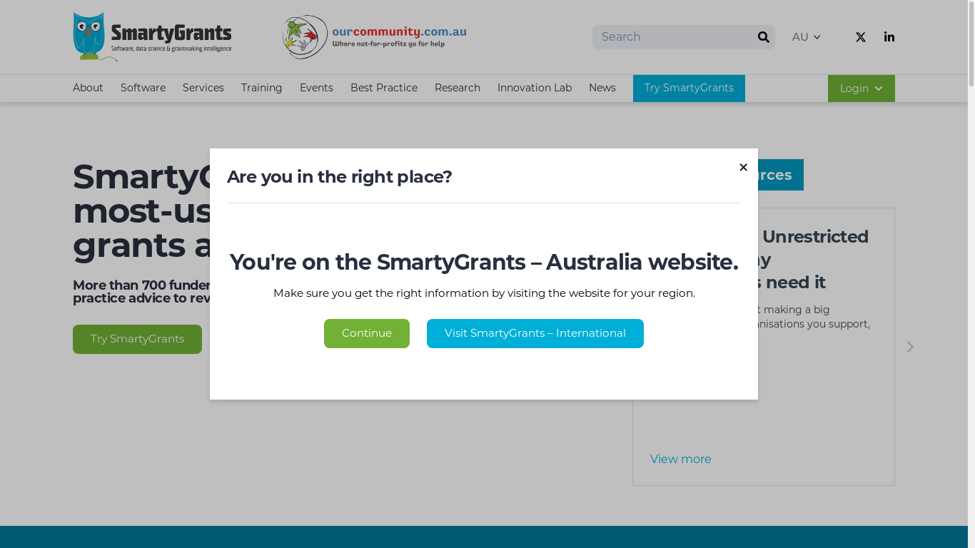 the desktop screenshot of www.smartygrants.com.au