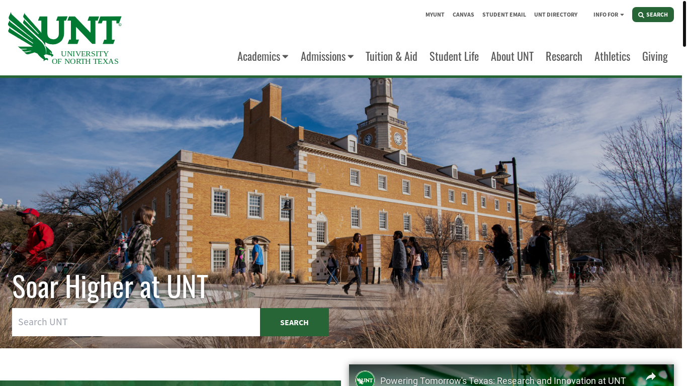 the desktop screenshot of www.unt.edu