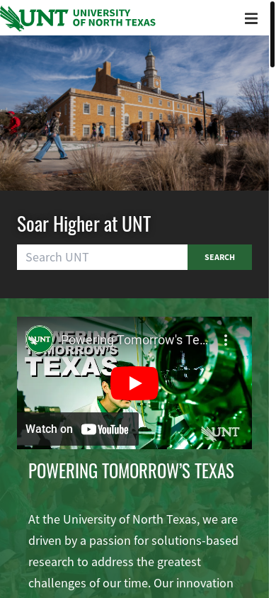 the mobile screenshot of www.unt.edu