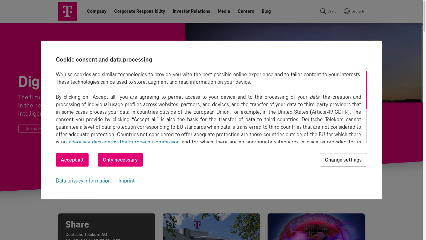 the desktop screenshot of www.telekom.com