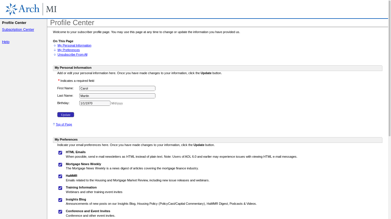 the desktop screenshot of click.email.archmi.com