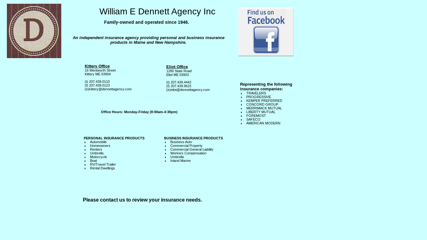 the desktop screenshot of www.dennettagency.com