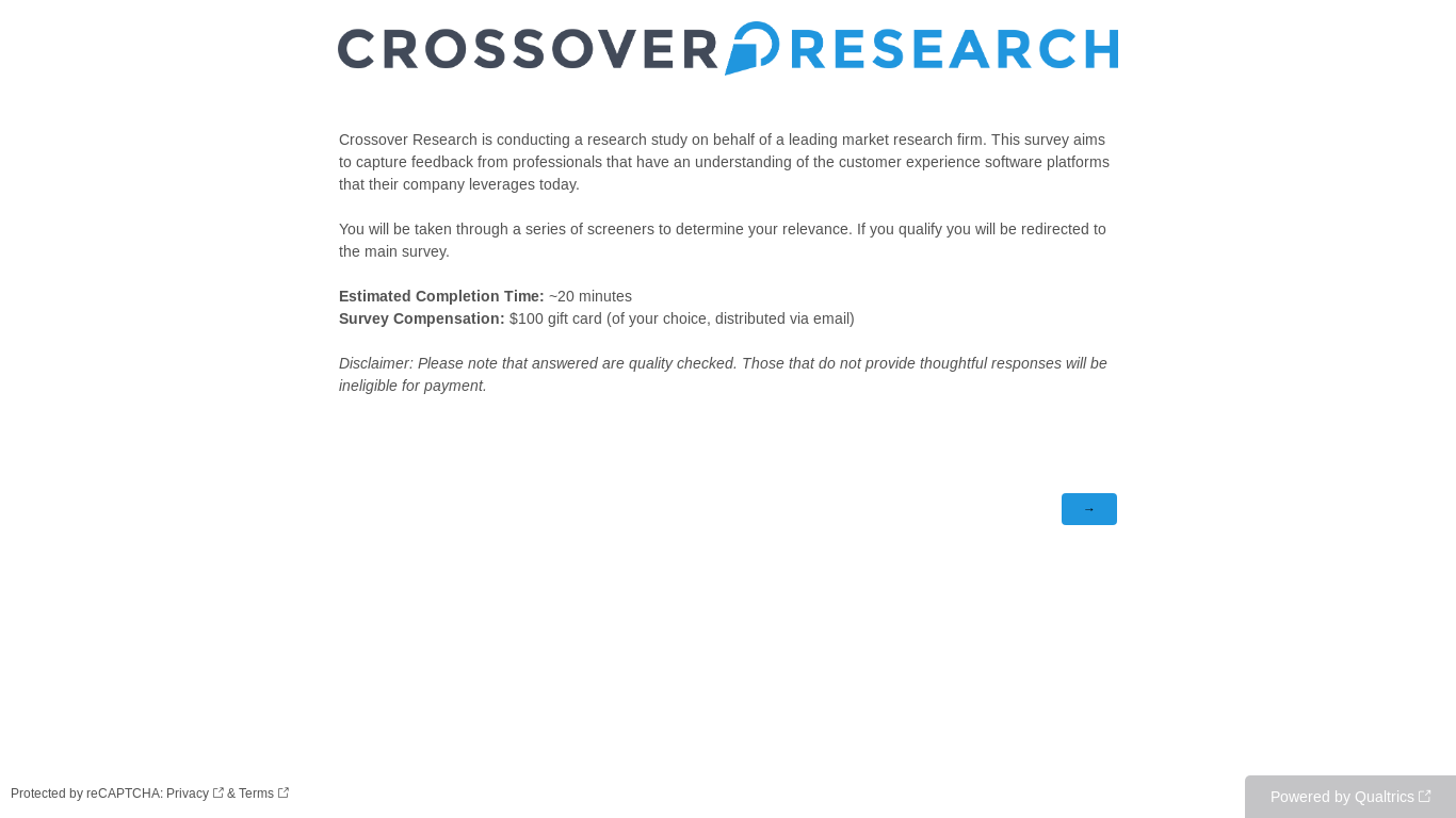 the desktop screenshot of crossoverresearchllc.qualtrics.com