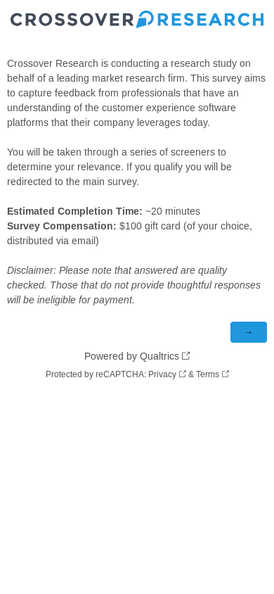 the mobile screenshot of crossoverresearchllc.qualtrics.com