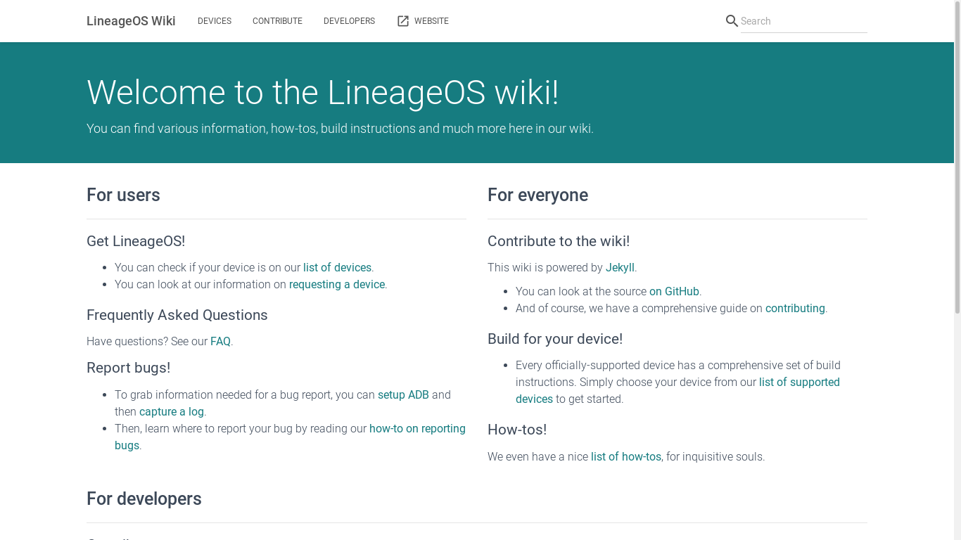 the desktop screenshot of wiki.lineageos.org