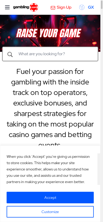the mobile screenshot of www.gambling.com