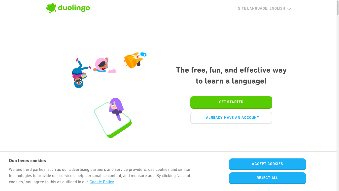 the desktop screenshot of www.duolingo.com