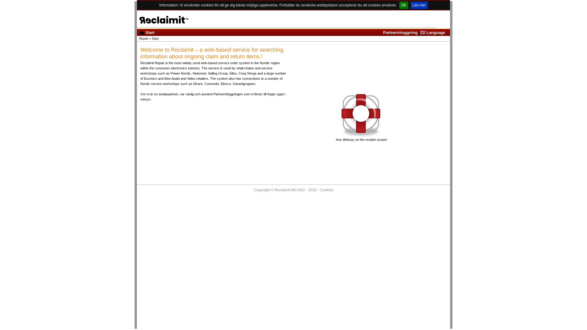 the desktop screenshot of sinet.serviceinfo.se