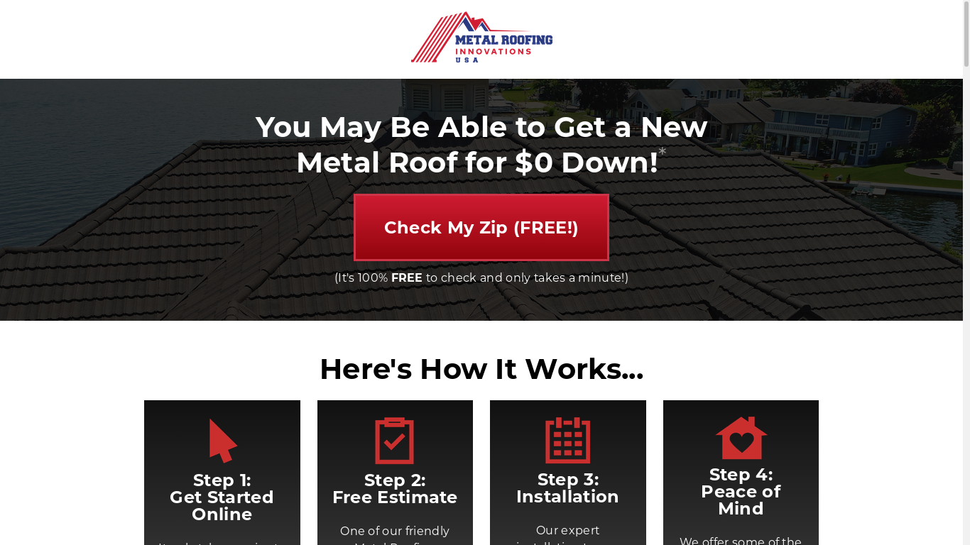 the desktop screenshot of start.getmetalroofinginnovations.com