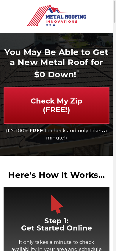 the mobile screenshot of start.getmetalroofinginnovations.com