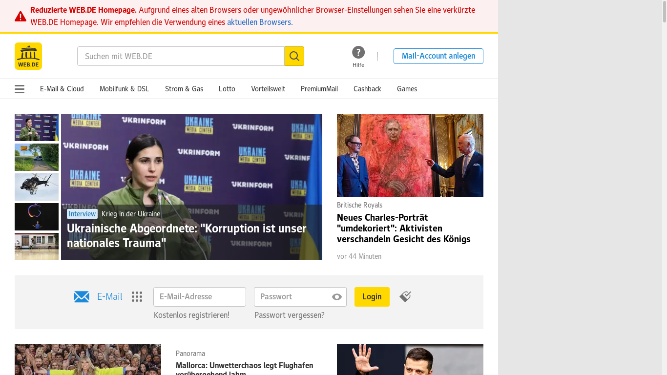 the desktop screenshot of web.de