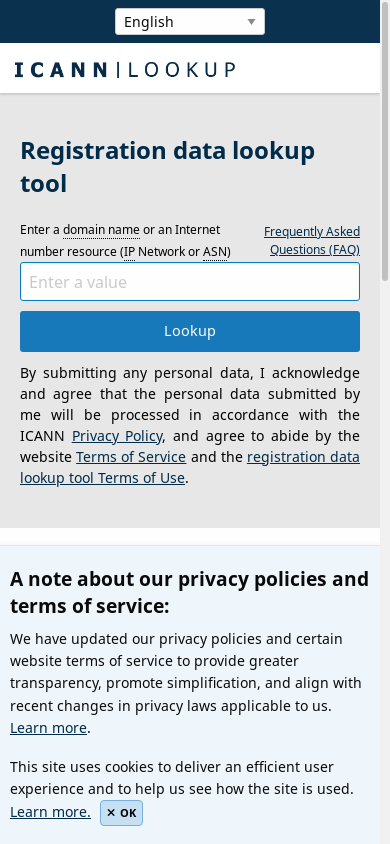 the mobile screenshot of lookup.icann.org