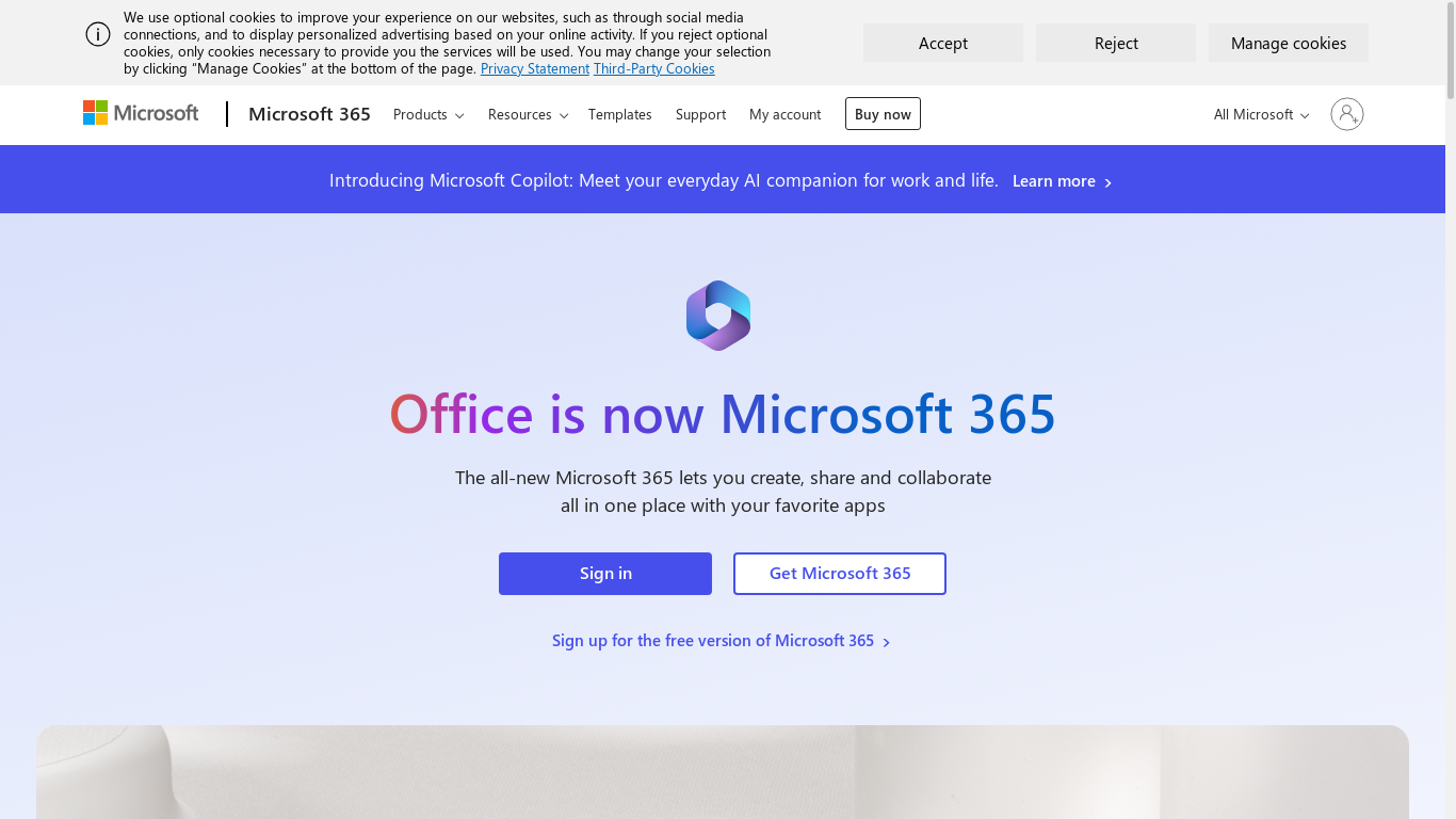 the desktop screenshot of www.office.com
