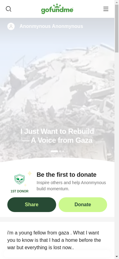 the mobile screenshot of www.gofundme.com