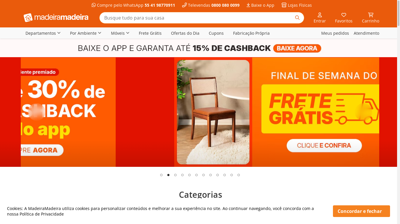 the desktop screenshot of www.madeiramadeira.com.br
