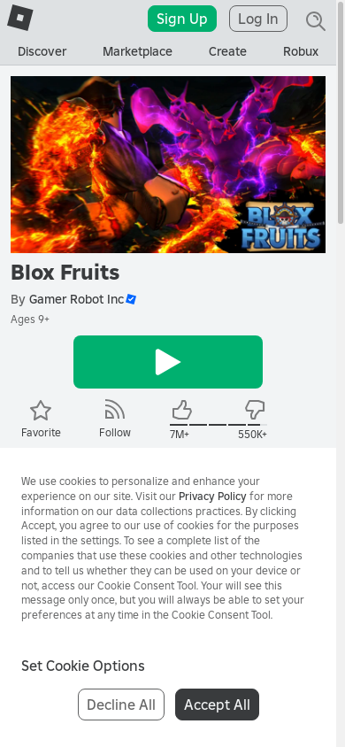 the mobile screenshot of www.roblox.com