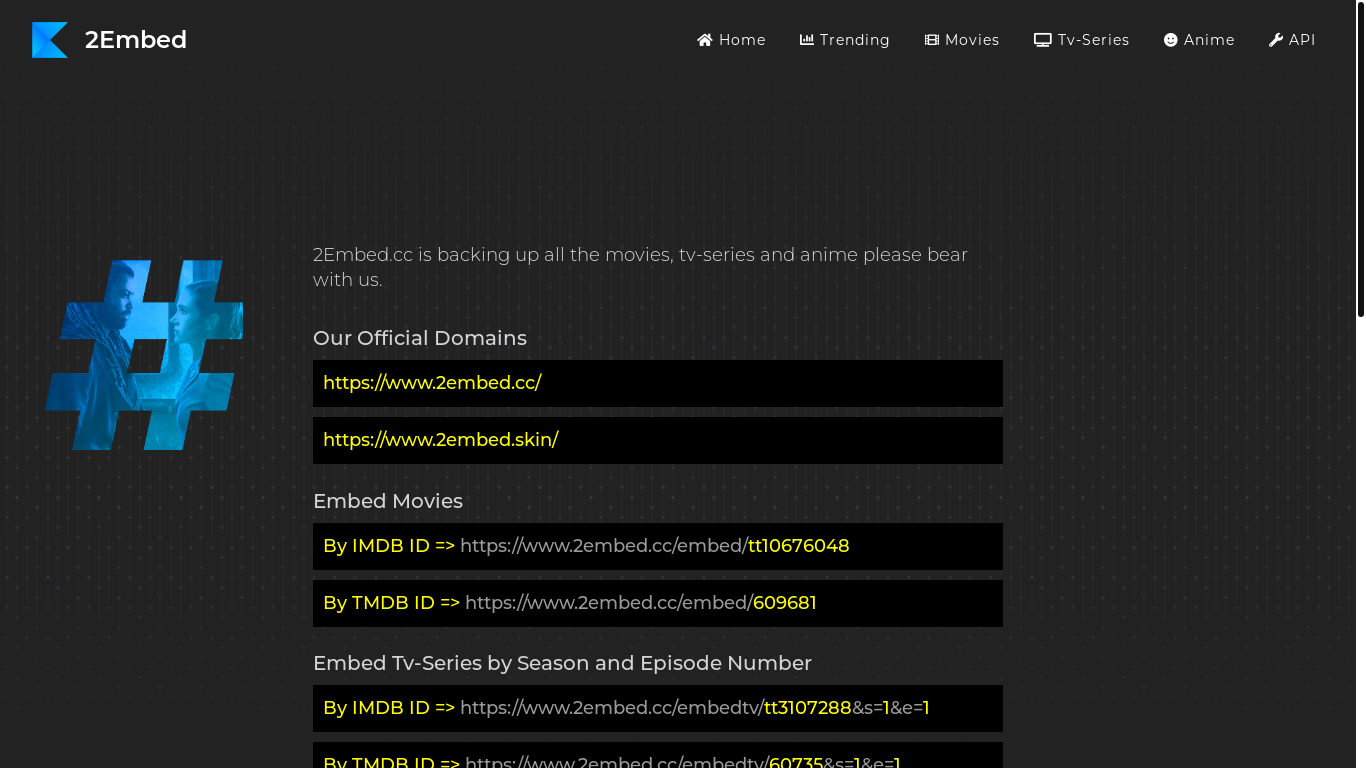 the desktop screenshot of www.2embed.cc