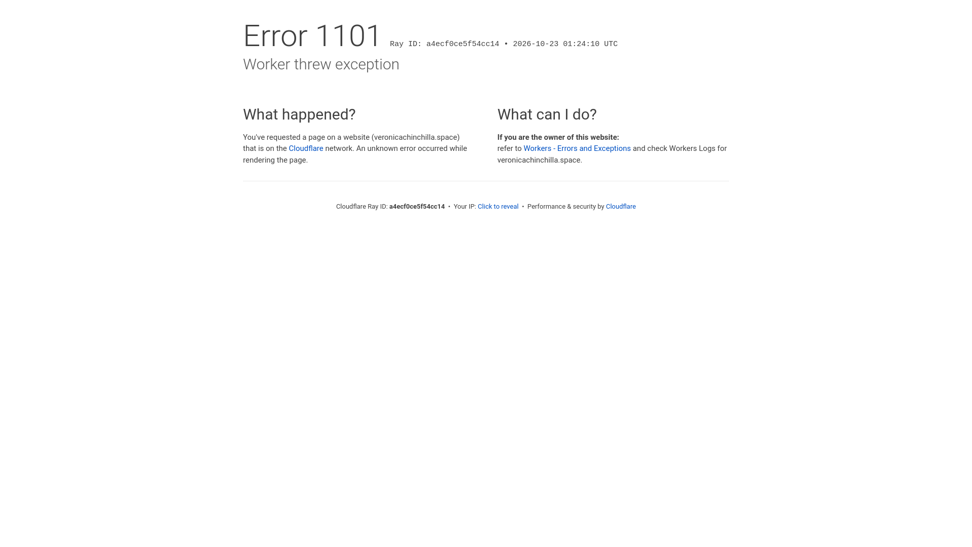 Worker threw exception | veronicachinchilla.space | Cloudflare - URL ...