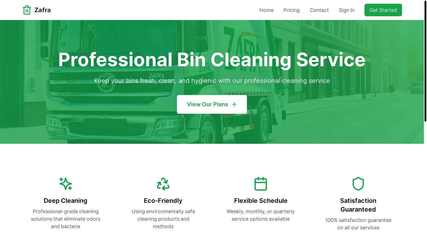 the desktop screenshot of zafrabincleaning.com