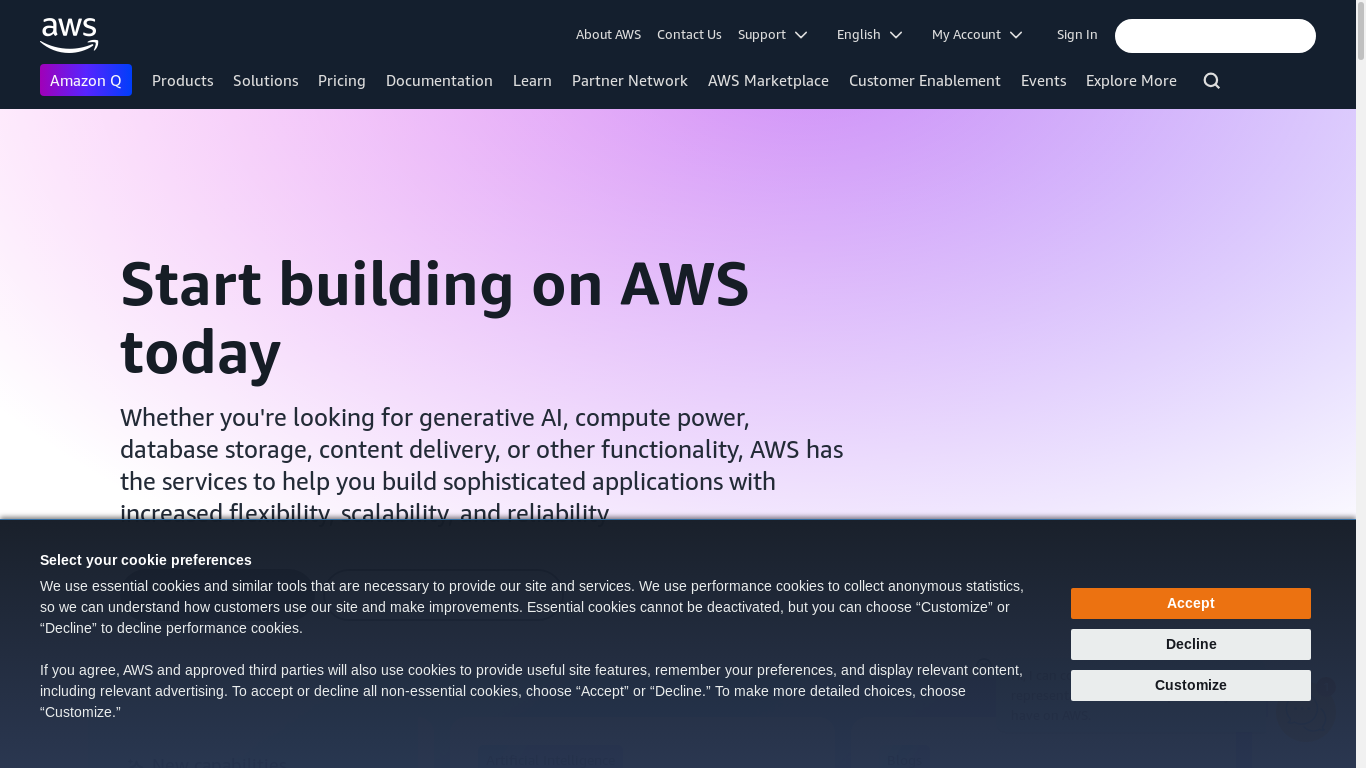 the desktop screenshot of aws.amazon.com
