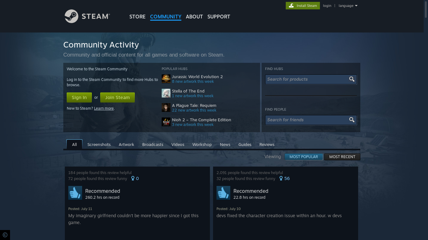 the desktop screenshot of steamcommunity.com