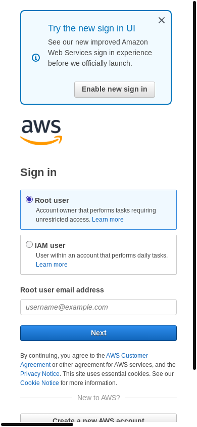 the mobile screenshot of signin.aws.amazon.com