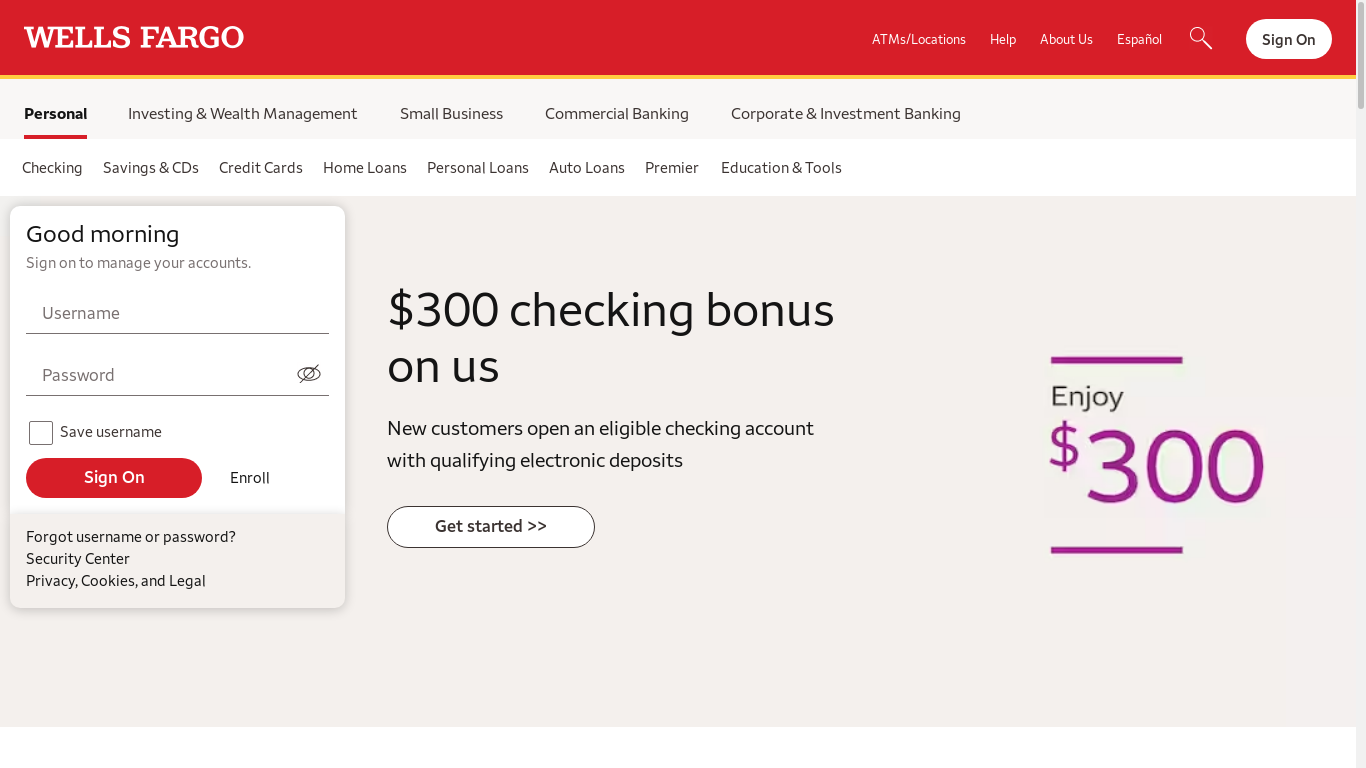 the desktop screenshot of www.wellsfargo.com