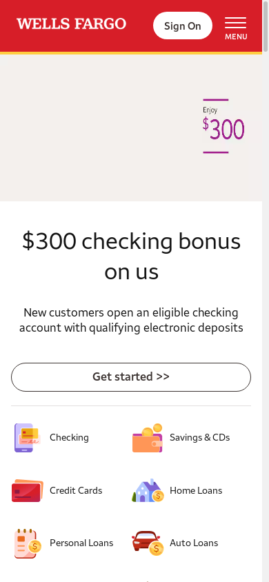 the mobile screenshot of www.wellsfargo.com