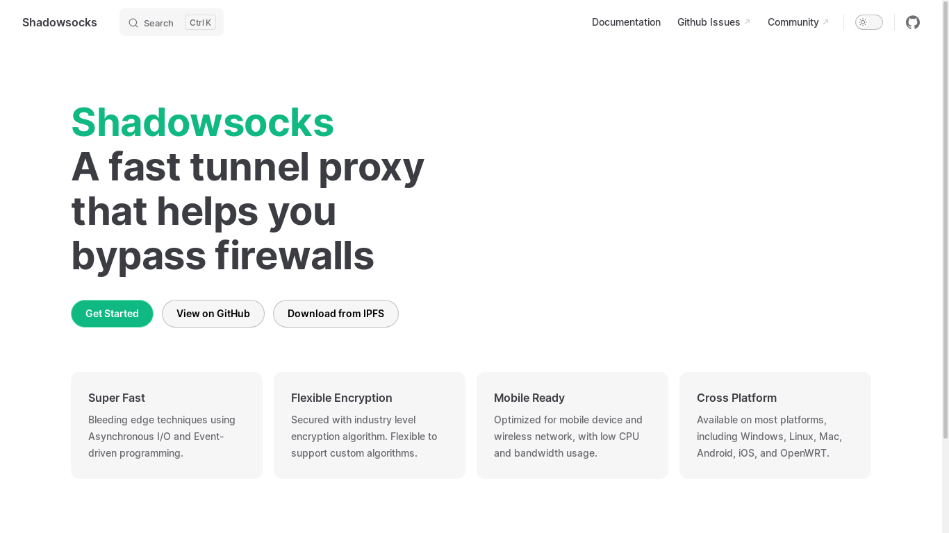 the desktop screenshot of shadowsocks.org